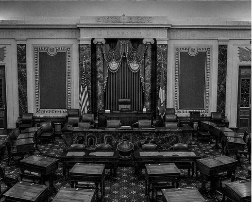 The Senate chamber, rostrum under E Pluribus Unum